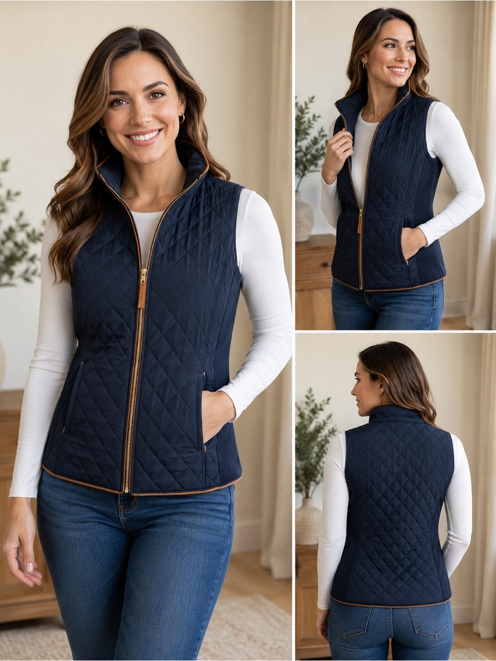 Jason Maxwell Navy Blue Quilted Full Zip
Puffer Vest Women Black Label Size L
